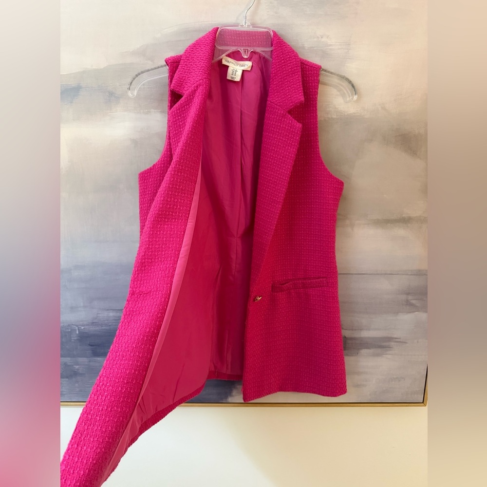 Women's Hot Pink Sleeveless Blazer Vest - Picture 2 of 8
